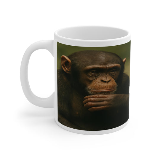 "Taza Reflexiva: El Mono que se cansó de insistir"- 11oz Taza Del Mono Pensativo