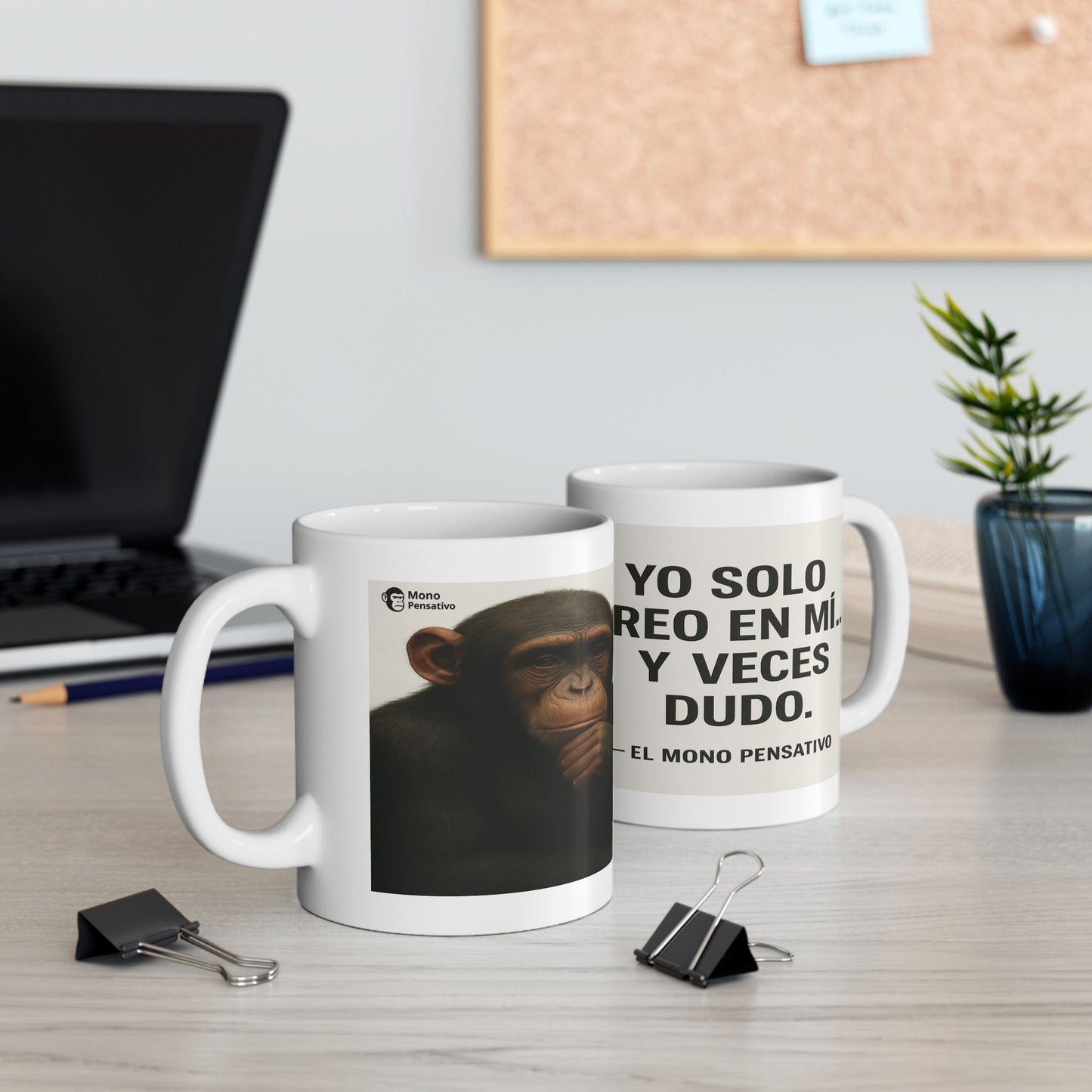 “Dudas de Mono” Taza - 11oz Taza de El Mono Pensativo