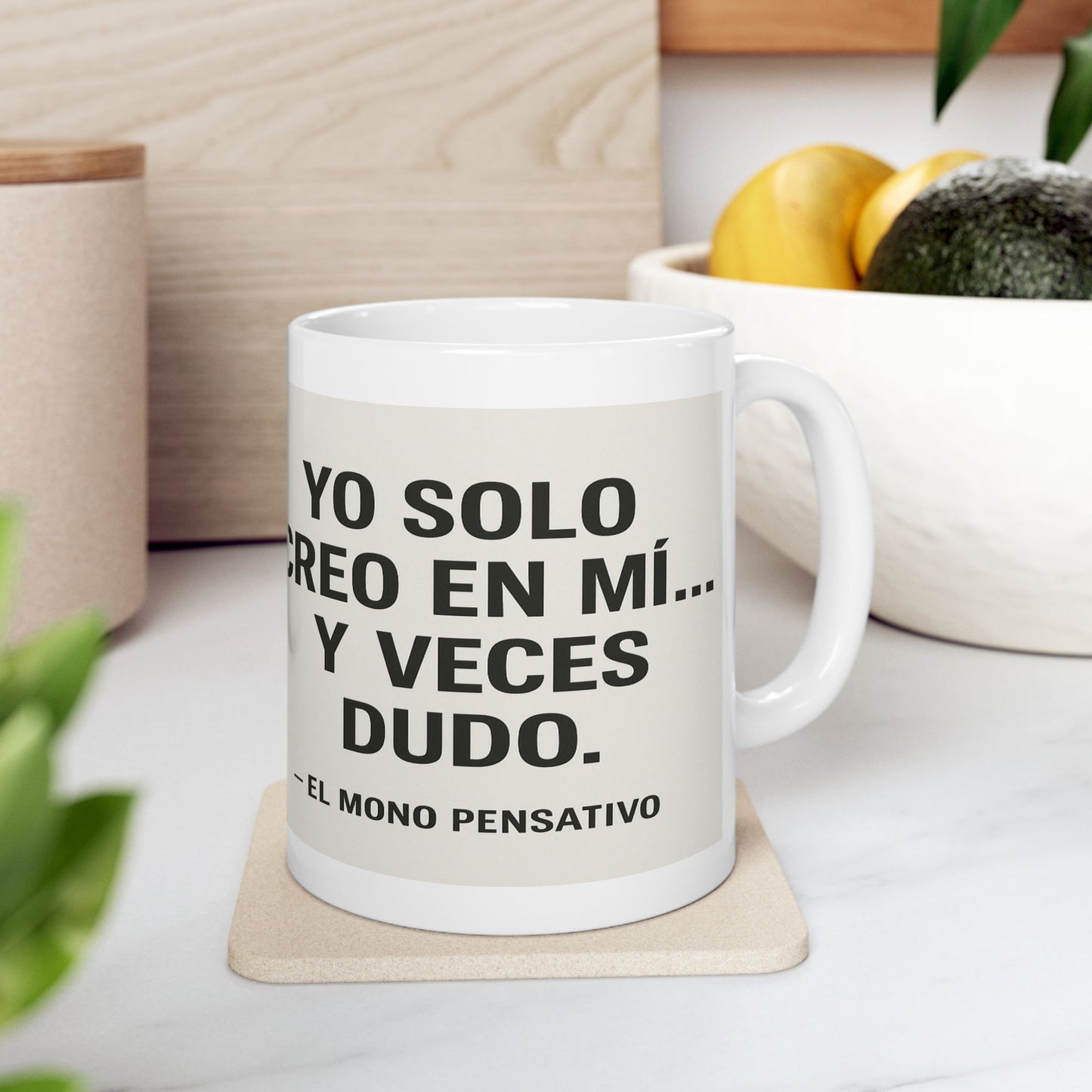 “Dudas de Mono” Taza - 11oz Taza de El Mono Pensativo
