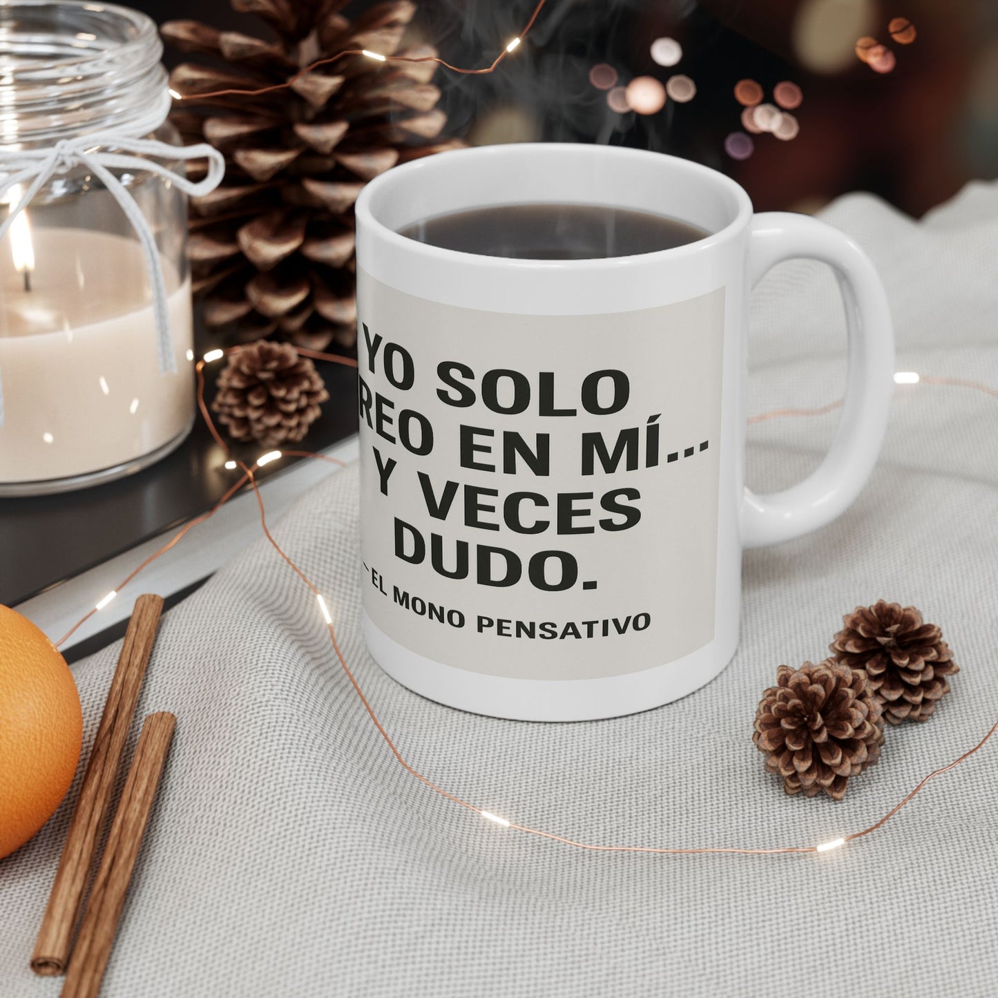 “Dudas de Mono” Taza - 11oz Taza de El Mono Pensativo