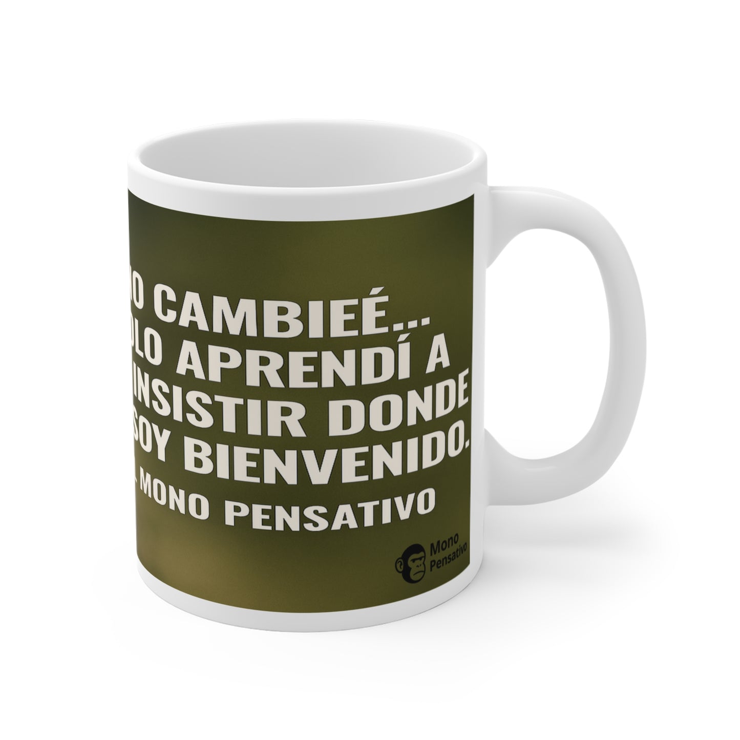"Taza Reflexiva: El Mono que se cansó de insistir"- 11oz Taza Del Mono Pensativo